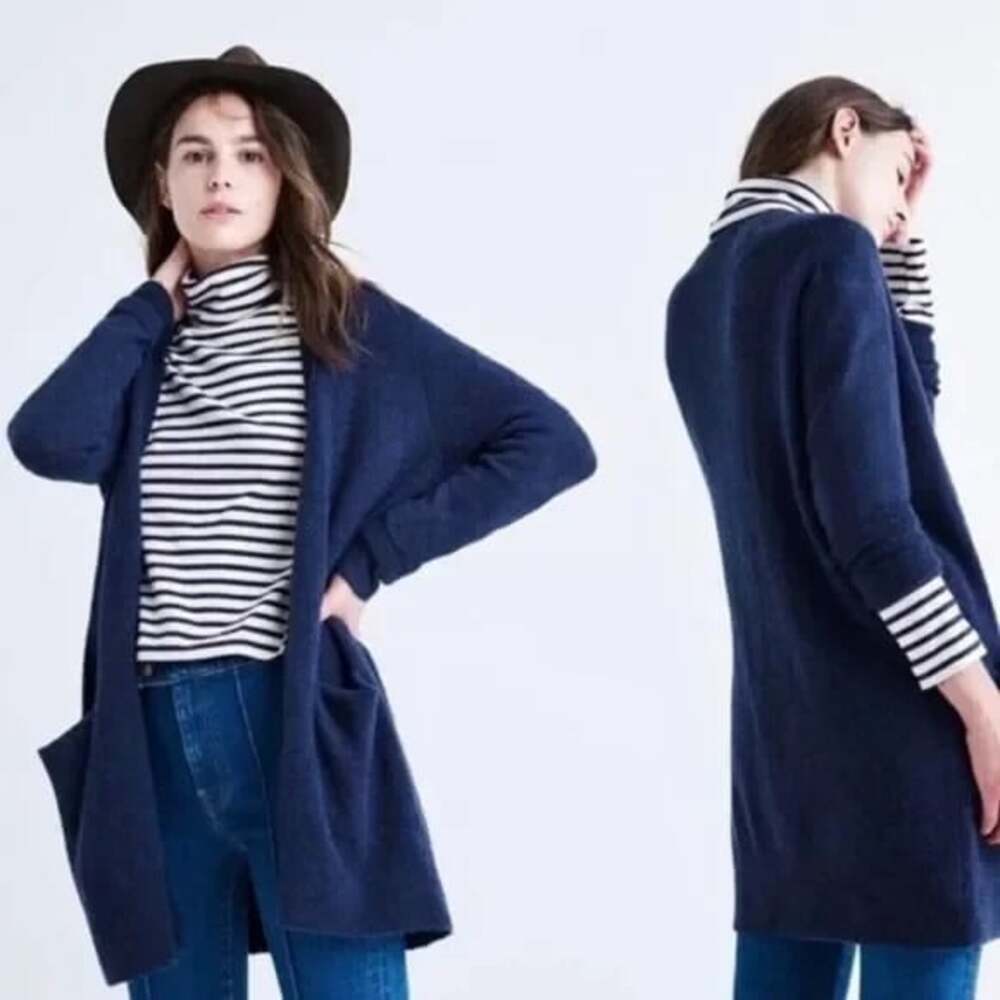 Madewell Ryder Size Small Navy Blue Merino Wool Blend Long Open Cardigan Sweater